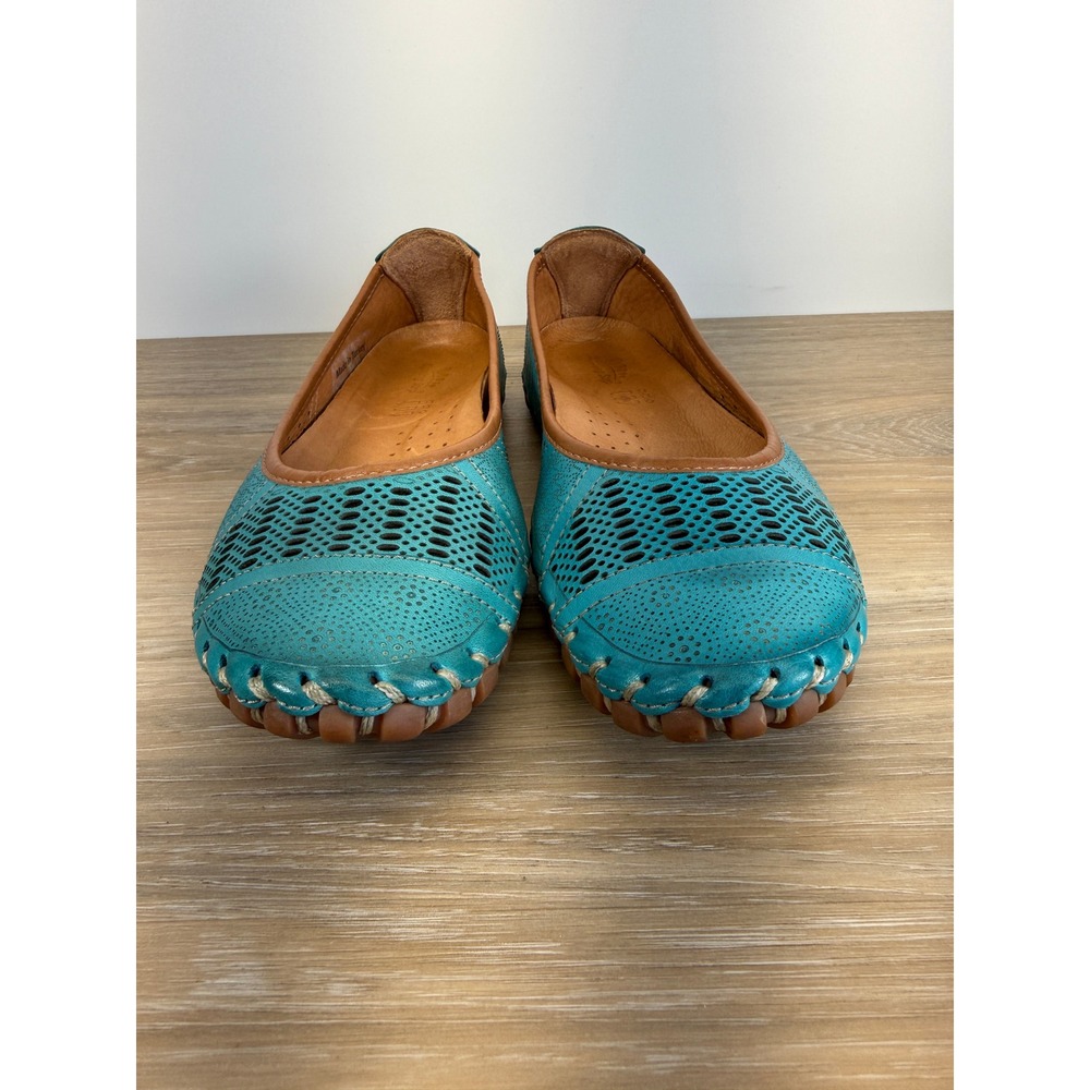 Spring Step Kenyetta Flats Turquoise Laser Cut Leather Boho Chic EU 38 US 7.5-8 - Picture 5 of 11